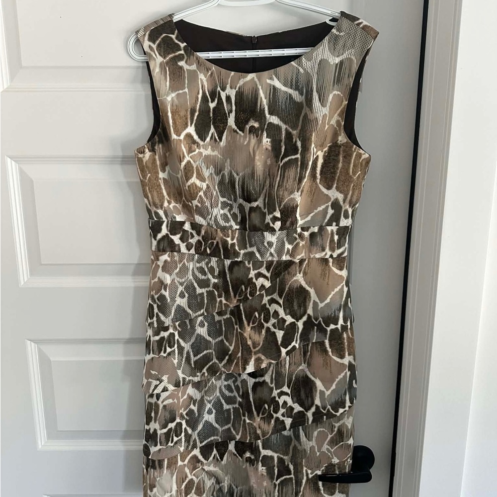 Connected Apparel Brown and Cream Midi Dress